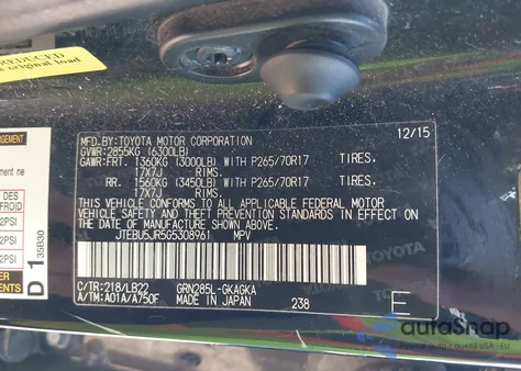 2016 Toyota 4Runner Sr5 Premium from USA, damaged, VIN JTEBU5JR5G5308961